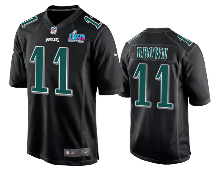 Men's Philadelphia Eagles #11 A.J. Brown Black Super Bowl LVII Patch Stitched Game Jersey Men's Philadelphia Eagles #11 A.J. Brown Black Super Bowl LVII Patch Stitched Game Jersey